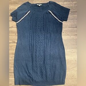 Navy Cable Knit Short Sleeve Dress